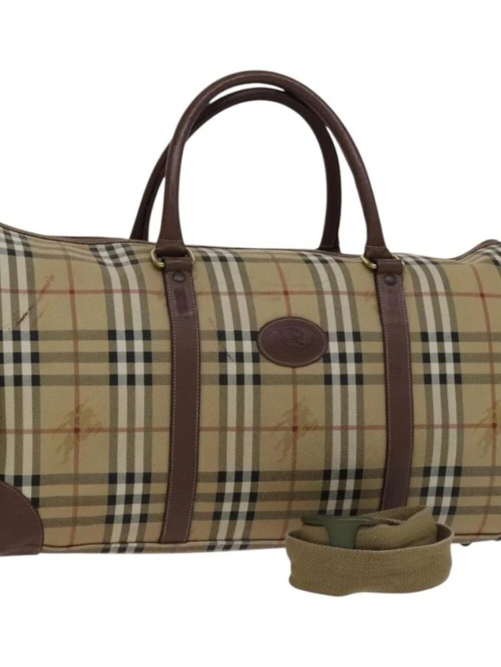 Burberrys Nova Check Boston Bag PVC Leather 2way Beige Auth ac3563 - Picture 2 of 16